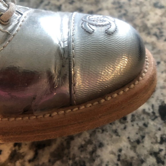Chanel Silver Lace Up Flats size 39 - Picture 5 of 10
